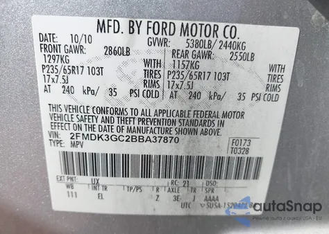 2011 Ford Edge Se z USA, uszkodzony, nr VIN 2FMDK3GC2BBA37870